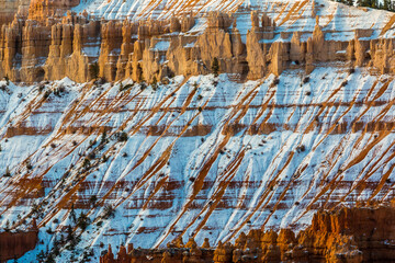 Snow Capped Inspiration Point and Hoodoos of Silent City From Sunset Point, Bryce Canyon National Park, Utah, USA