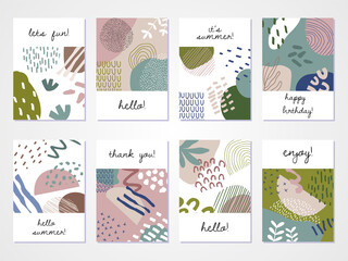 Abstract colourful backgrounds set. Hand drawn templates for card, flyer and invitation design.