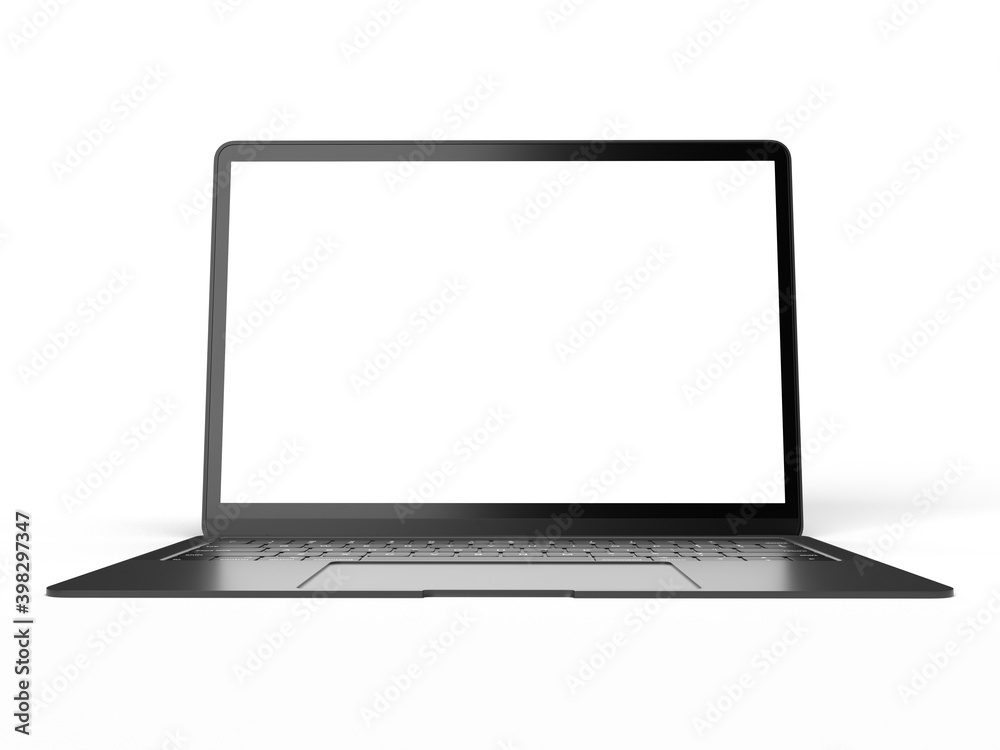 Aufkleber modern computer laptop open white screen isolated with clipping mask on white background for present