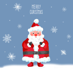 Christmas greeting card illustration with Santa and snowflakes