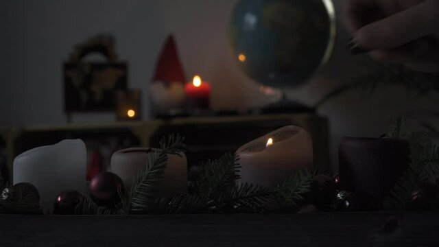 first candle on an advent wreath being lit, 4k, Stock Footage