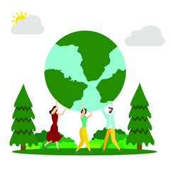 Obraz na płótnie Canvas people holding earth, nature support, vector illustration