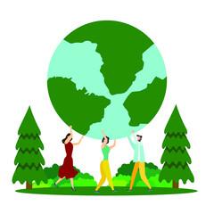 Obraz na płótnie Canvas people holding earth, nature support, vector illustration