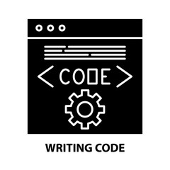 writing code icon, black vector sign with editable strokes, concept illustration