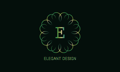 Graphic design of the monogram with a decorative letter E. Emblem for fashion, beauty and jewelry industry, sign, business symbol, greeting cards, invitations, menus, labels.