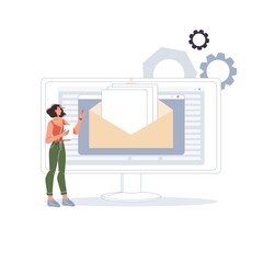 Cartoon flat character at work doing some business - self-employed or office worker, web online, site design concept