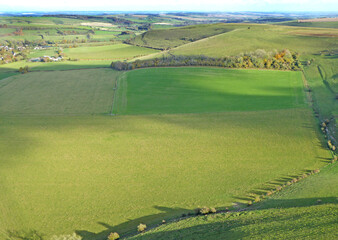 Aerial view of the fields at Monks Down in Wiltshire