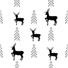 Deer and tree pattern for wallpaper, textiles.