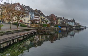 Fototapeta na wymiar The charming lake front section of the old city of Zug, Switzerland