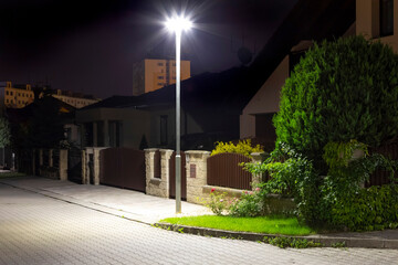 modern led illumination on quiet street at night