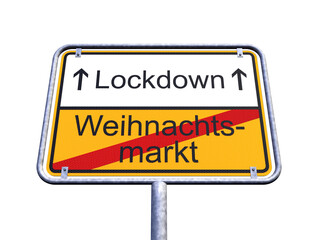 3d Illustation - Ortsschild - Ortstafel - Coronavirus - Coronakrise - Lockdown - Weihnachtsmarkt - covid 19 - Freisteller - Freigestellt
