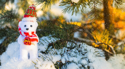 christmas tree decorations on snow,snowman in the snow