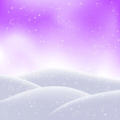Christmas snowdrift and snowfall on purple sky