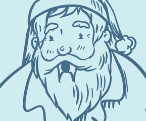 Fototapeta premium Santa Claus. The bearded grandfather is looking for a deer. Christmas symbol. Poster or banner for the holiday. Festive vector illustration for label, postcard. Hand drawn vintage doodle sketch.