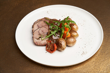 Baked pork and potatoes. Pork meat and vegetables