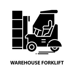 warehouse forklift icon, black vector sign with editable strokes, concept illustration