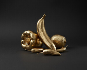 Golden vegetarian fruits and vegetables.