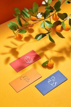 Decoration for Vietnam Tet holiday, also lunar new year. Lucky envelopes for Best wishes.