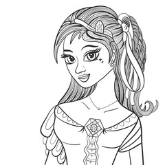 Beautiful girl. Fashionable illustration. Venus goddess. Coloring book page. Vector illustration