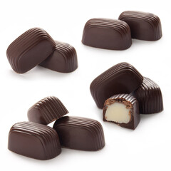 Chocolate candy with sweet cream inside on the white background