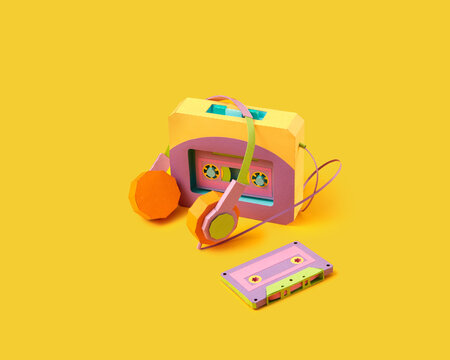 Handmade retro earphone and player.