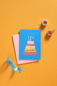 Stylish birthday greeting card. View from above