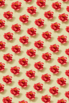 Red flowers paper craft pattern.