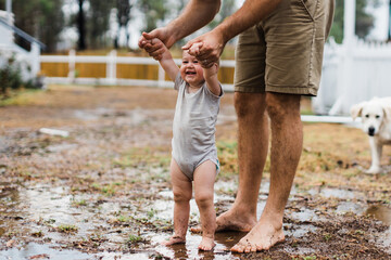 Splashing in puddles