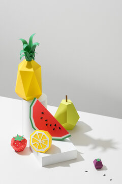 Exotic fruits made of paper. Handmade paper art