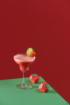 Single glass of straberry cocktail