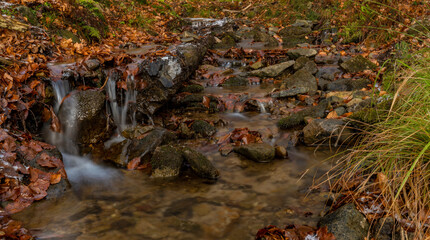 Waterfall under Cernava in east Moravia region in autumn winter cold day