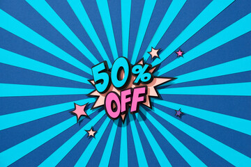 Comic lettering 50 percent off SALE in the speech bubble comic style