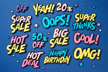 Sale promo discount shopping comic text speech bubble