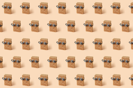 Creative pattern with sponges in pixel glasses.