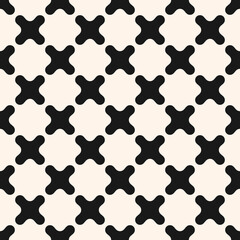 Simple monochrome vector seamless pattern with curved crosses. Abstract minimal geometric texture. Black and white background. Hipster fashion. Repeat design for decoration, print, stamping, wrapping