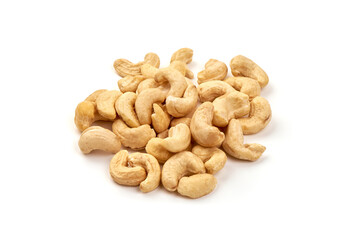 Organic Cashew nuts, close-up, isolated on white background