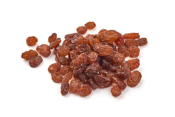 Sweet dried raisins, close-up, isolated on white background