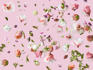Flying flowers mix background.