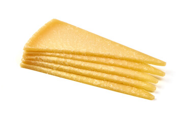 Parmesan Cheese slices, isolated on white background