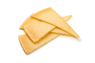 Parmesan Cheese slices, isolated on white background
