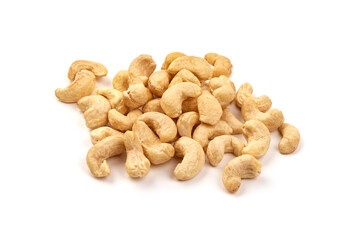 Organic Cashew nuts, close-up, isolated on white background