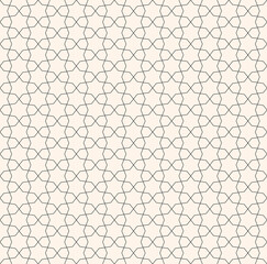 Abstract geometric seamless pattern in Oriental style. Vector monochrome ornament with thin lines, mosaic, subtle floral grid. Black and white background. Modern minimal design for decor, print, web