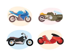 Fototapete Autorennen Bündel von vier Motorrädern in verschiedenen Stilen