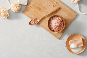 Flat lay with handmade soap bars