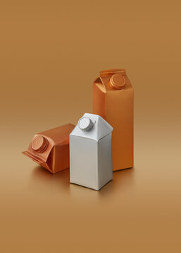 Milk packs painted golden and silver.