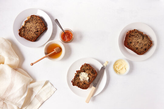 Three Slices of Banana Bread Horizontal Shot