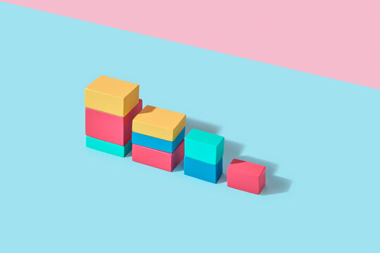 Columns from multicolored wooden blocks.