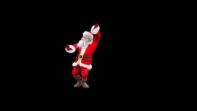 Merry christmas and happy new year, 3d rendering, santa claus Dancing, Animation Loop  composition 3d mapping cartoon, Included in the end of the clip with Alpha matte.