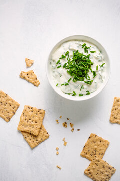 Herb Yogurt Dip with Seeded Crackers