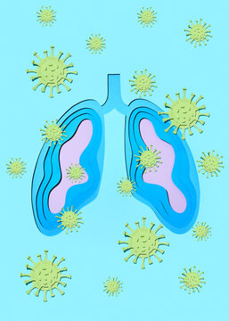 Papercraft human's lungs with Coronavirus molecules.